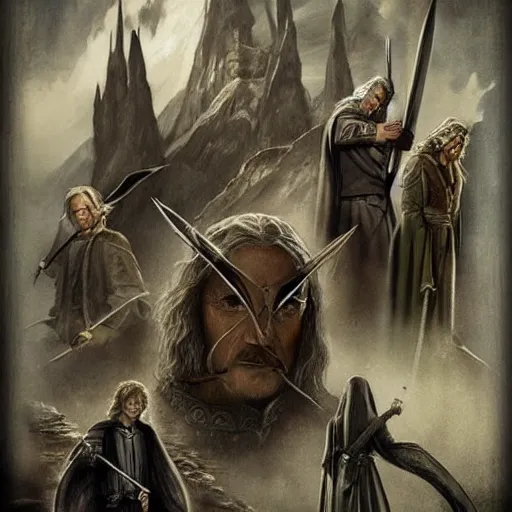 Image similar to lord of the rings in style of dieselpunk