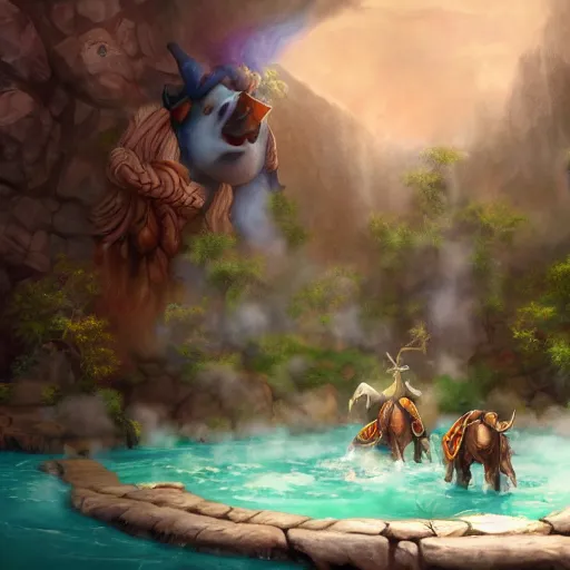 Image similar to Tauren Hotsprings warcraft fanart trending on artstation