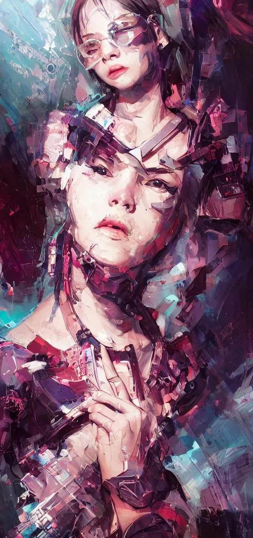 Prompt: A portrait of young punk woman , by Stanley Artgerm Lau, WLOP, Rossdraws, James Jean, Andrei Riabovitchev, Marc Simonetti, and Sakimichan, trending on artstation with a blend of manga-style art, augmented with vibrant composition and color, all filtered through a cybernetic lens, studio lighting, lit by flashing pixel light, cinematic lightning, medium shot, mid-shot, highly detailed, trending on artstation, Unreal Engine 4k, cinematic wallpaper