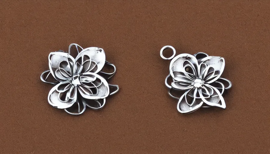 Image similar to metal pendant of the shape of a melted flower, high quality, high detail