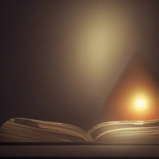 Image similar to light falling on a mythical book in dark background, dark color scheme, artstation