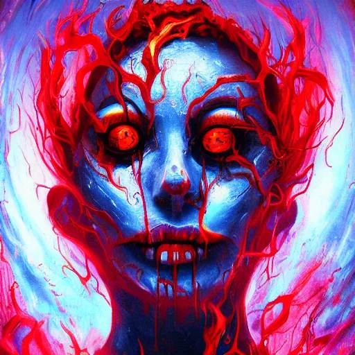 Image similar to woman, hell, horror, popular fantasy art abstract painting generated by artificial intelligence, 8K UHD, trending on artstation, extremely detailed