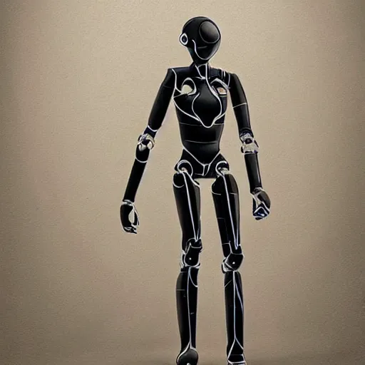 Image similar to “a skinny humanoid robot in a crouching position before a race, concept art, science fiction”