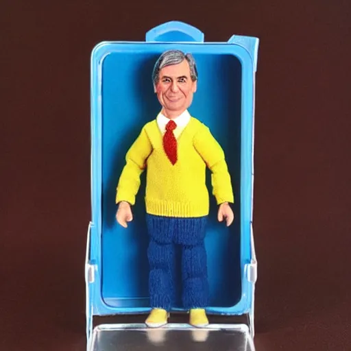 Prompt: “mr rogers as a 1980s Kenner action figure”