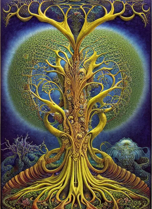 Image similar to tree of life by roger dean and andrew ferez, art forms of nature by ernst haeckel, divine chaos engine, symbolist, visionary, art nouveau, botanical fractal structures, organic, detailed, realistic, surreality