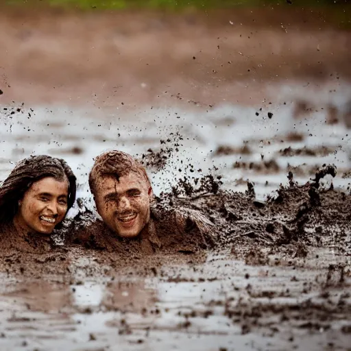 Image similar to a young couple rolling in the mud