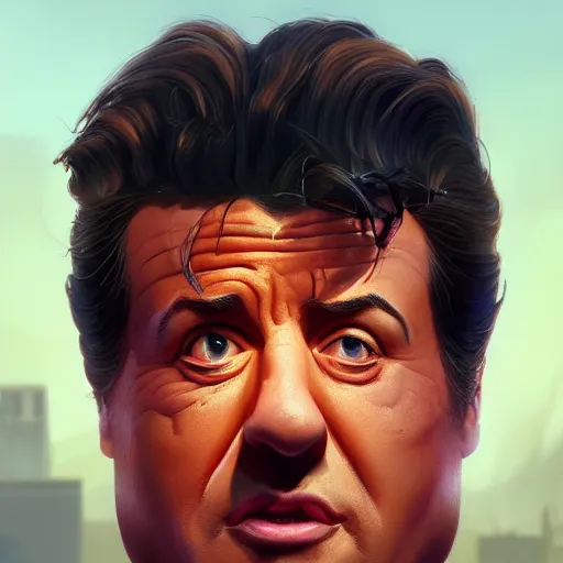 Prompt: portrait of a robotic sylvester stallone, mattepainting concept blizzard pixar maya engine on stylized background splash comics global illumination lighting artstation lois van baarle, ilya kuvshinov, rossdraws