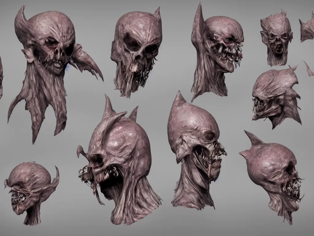 Image similar to barnacle head, undead, muscular, chiroptera head, chiroptera ears, chiroptera nose, barnacle, artstation, cgsociety, zbrush, no background