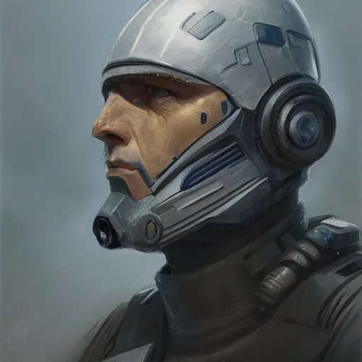 Image similar to portrait of a man by greg rutkowski, a soldier of the galactic federation wearing a gray and black tactical gear, star wars expanded universe, highly detailed portrait, digital painting, artstation, concept art, smooth, sharp foccus ilustration, artstation hq