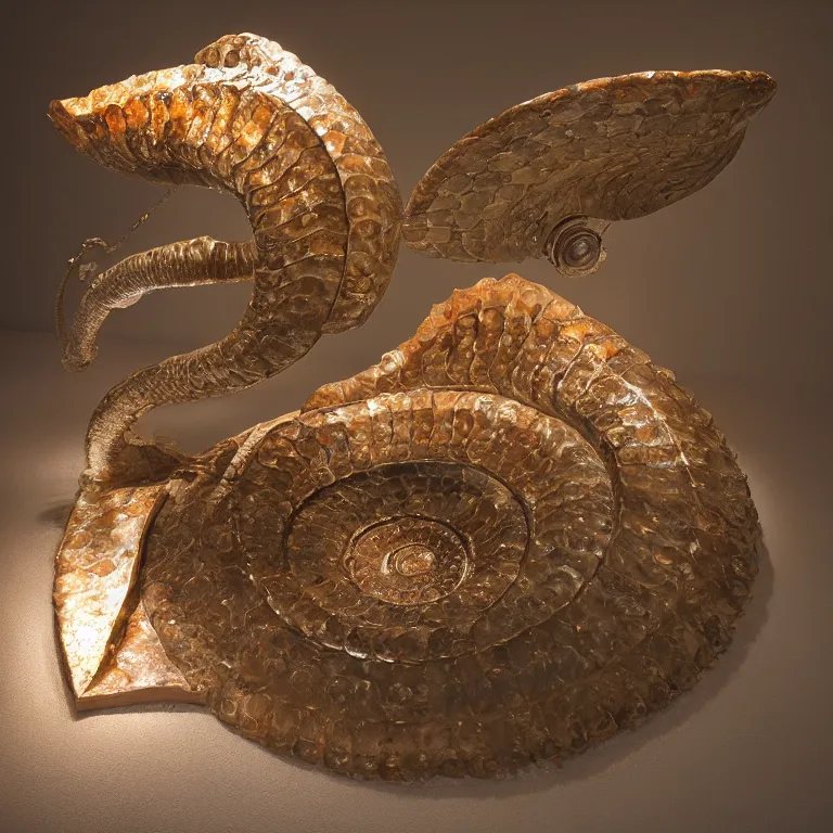 Image similar to hyperrealistic sculpture of a bronze fossilized stingray ammonite atop a gridded red metallic block pedestal by ron mueck and duane hanson and lee bontecou, hyperrealistic dramatic colored lighting trending on artstation 8 k