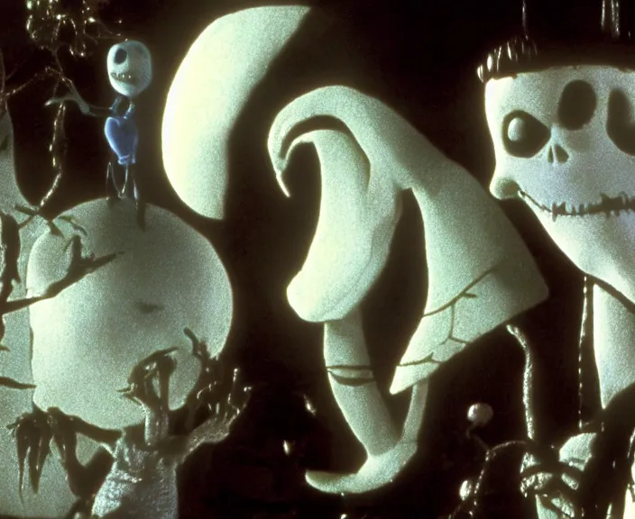 Image similar to a still of david lynch in the nightmare before christmas ( 1 9 9 3 ), claymation, 4 k, hi - res