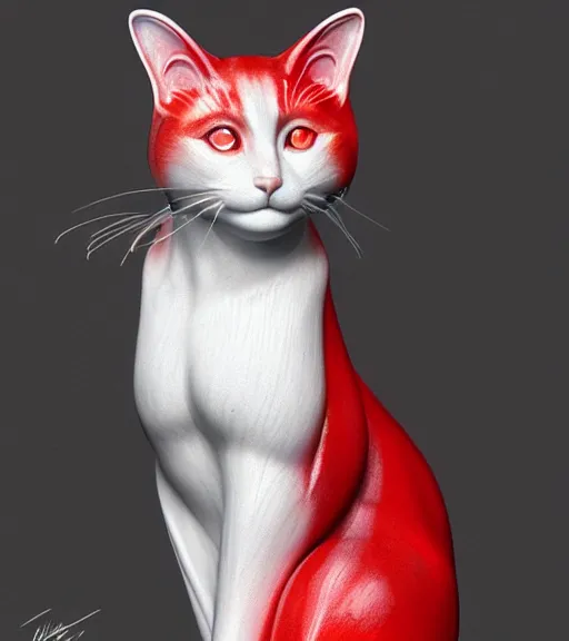 Prompt: red and white cat statue, ultra detail, photoreal, bright colors, professionally retouched, wide angle, black background, 8 k high definition, insanely detailed, intricate, elegant, art by artgerm and wlop