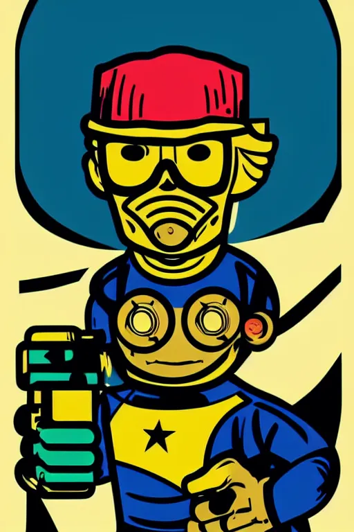 Image similar to fallout 7 6 retro futurist illustration art by butcher billy, sticker, colorful, illustration, highly detailed, simple, smooth and clean vector curves, no jagged lines, vector art, smooth andy warhol style