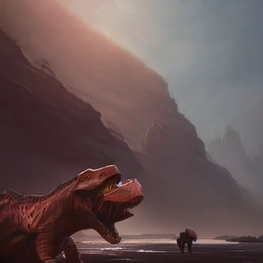 Image similar to a portrait of a trex, dramatic lighting, cinematic, establishing shot, extremly high detail, photorealistic, cinematic lighting, artstation, style by greg rutkowski