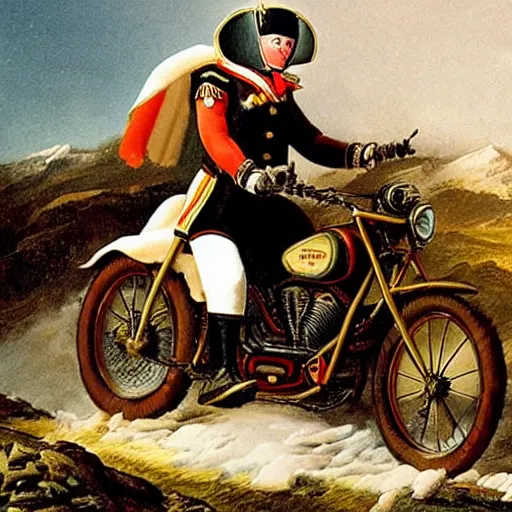 Image similar to napoleon crossing the alps on a harley davidson