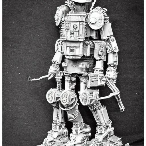 Image similar to world war one era mech, intricate, realistic, black and white