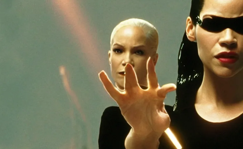 Image similar to film still of Goldie MBE as Neo in The Matrix, 8k,