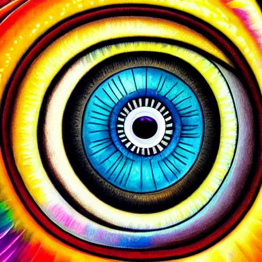 Image similar to higly detailed painting of human eye, in the style of lisa frank, fibonacci, surreal, photorealistic, studio ghibli, art nouveau