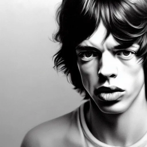 Prompt: late 1 9 6 0 s portrait photograph young mick jagger with short hair, young mick jagger with very short hair, extremely short hair, short hair, realistic hyperrealistic 4 k resolution 8 k resolution highly detailed very detailed extremely detailed hd quality detailed face very detailed face extremely detailed face trending on artstation