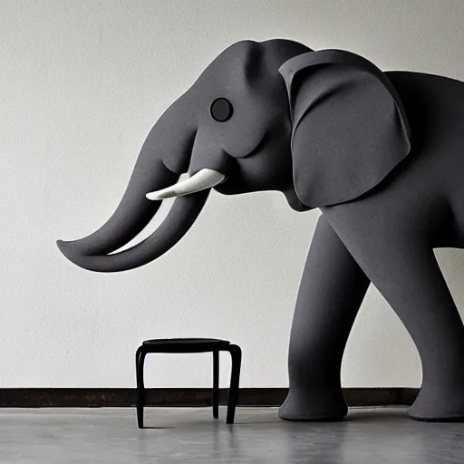 Image similar to an armchair in the shape of an elephant with grey accents designed by antony gormley, advertising photography