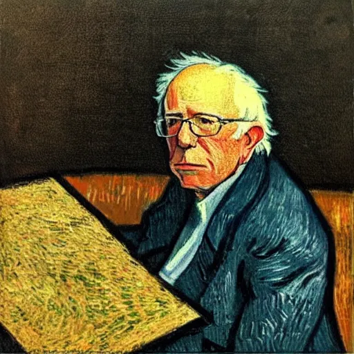 Image similar to portrait of bernie sanders in the style of van gogh.