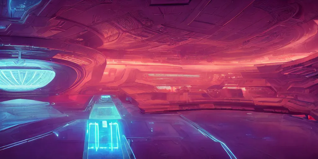 Prompt: The interior of the mothership from 'Close Encounters of the Third Kind', soft neon lights, bright colors, cinematic, smooth, chrome, dramatic, fantasy, high contrast, epic composition, sci-fi, dreamlike, surreal, 8k, unreal engine, hyper realistic, fantasy concept art, XF IQ4, 150MP, 25mm, F1.4, ISO 200, 1/160s, natural light, Adobe Lightroom, photolab, Affinity Photo, PhotoDirector 365