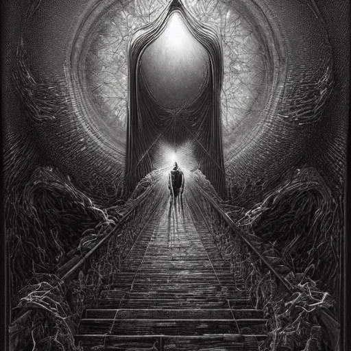 Image similar to infinitely macabre ominous radiance ethereality quantum sadness crystalization of your yearning to live by gustave dore and james gurney and godmachine dzo olivier