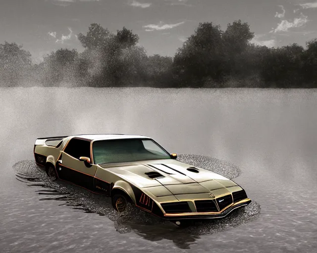 Image similar to 1 9 8 2 pontiac firebird trans am submerged under water, cinematic, photoreal, by red dead redemption 2