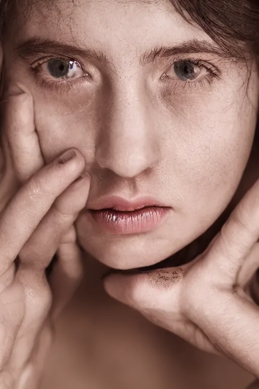 Image similar to a young women with a weathered face, fine - art photography, portrait, award - winning photo, 4 k, 8 k, studio lighting, nikon d 6, 3 5 mm