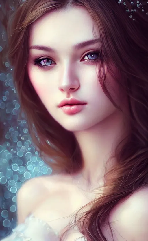 Image similar to a gorgeous russian female photo, bokeh, beautiful face, professionally retouched, soft lighting, realistic, smooth face, full body shot, torso, dress, perfect eyes, sharp focus on eyes, 8 k, high definition, insanely detailed, intricate, elegant, art by artgerm and kyoung hwan kim