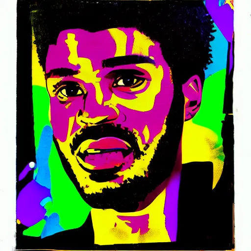 Prompt: pop art of Weeknd wearing shorts swinging on a swing at night neon lights