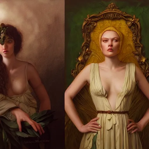 Image similar to highly detailed oil painting | very intricate | cinematic lighting | award - winning | avocado dress design | by roberto ferri, by tom bagshaw, by j. c. leyendecker and klimt, american romanticism, by austin osman spare, artstation, cgsociety, official art, octane