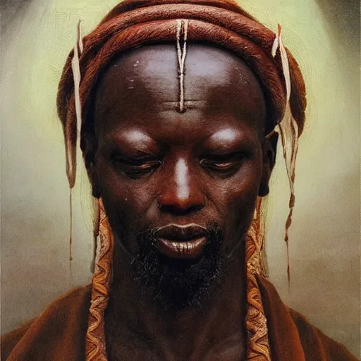 Image similar to yoruba priest | highly detailed oil painting, hyperrealistic, very intrincate | cinematic lighting, award - winning | by rachel ruysch, giger, beksinski and bocklin | by austin osman spare and william blake, trending on artstation, cgsociety, official art, octane.