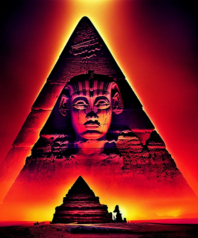 Image similar to epic professional digital art the sphinx, horrific yet beautiful vibe, evocative, atmospheric lighting, 1 9 7 0's album cover sharp focus, cinematic, masterpiece