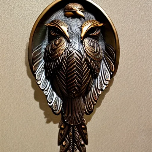 Image similar to gorgeous ornated bronze realistic detailed sacred falcon wall decoration with filigree