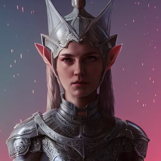 Prompt: full body portrait of an female elf wearing knight armor, an ultrafine hyperdetailed illustration by tooth wu and wlop and beeple and greg rutkowski, trending on artstation, highly detailed, 4 k, 8 k