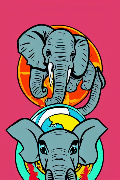 Prompt: happy elephant, 7 6 retro futurist illustration art by butcher billy, sticker, colorful, illustration, highly detailed, simple, smooth and clean vector curves, no jagged lines, vector art, smooth andy warhol style