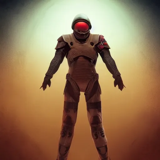 Prompt: portrait of a 5 0 year old soldier wearing vertical slits on his nose, angular eyebrows, blood - spattered glossy sleek white dinged scuffed armor and a long torn red cape, heroic posture, battle - weary, strained expression, determined expression, no helmet, on the surface of mars, dramatic lighting, cinematic, sci - fi, hyperrealistic, detailed