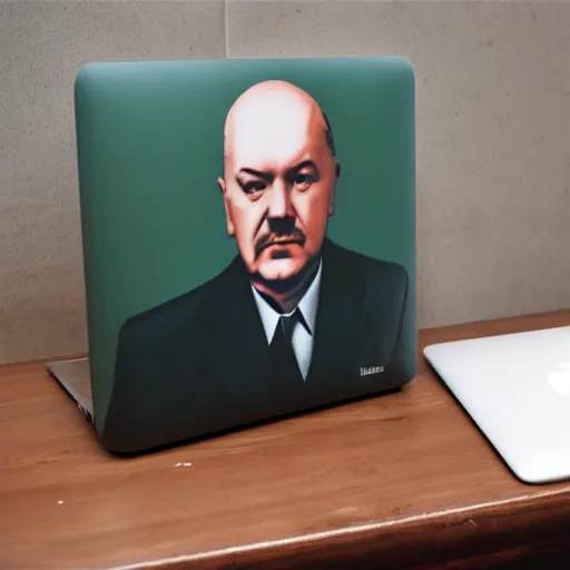 Prompt: Ilich Lenin presents new macbook