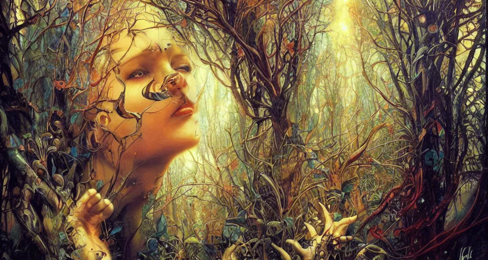 Image similar to Enchanted and magic forest, by Karol Bak