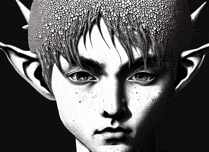 Prompt: anime portrait of a fantasy elf, Mads Berg, Karolis Strautniekas, stippled light, editorial illustration, detailed,fine texture, textured, matte print