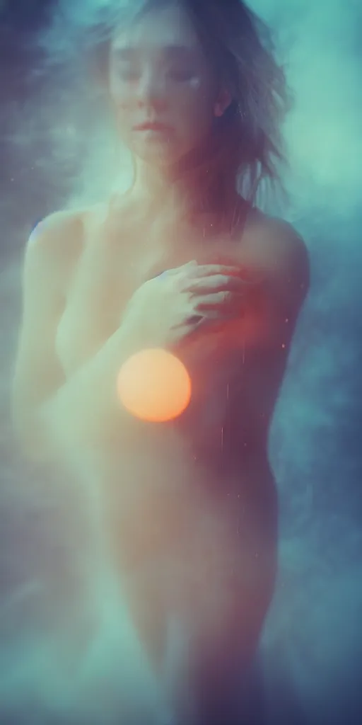 Image similar to a blurry closeup picture of woman's skin gripped tightly, female bodies, hands, macro photography, long exposure photograph, surrealism, anamorphic bokeh, cozy, soft light, cyan and orange, caustic, atmospheric fog, octane render, cinematic