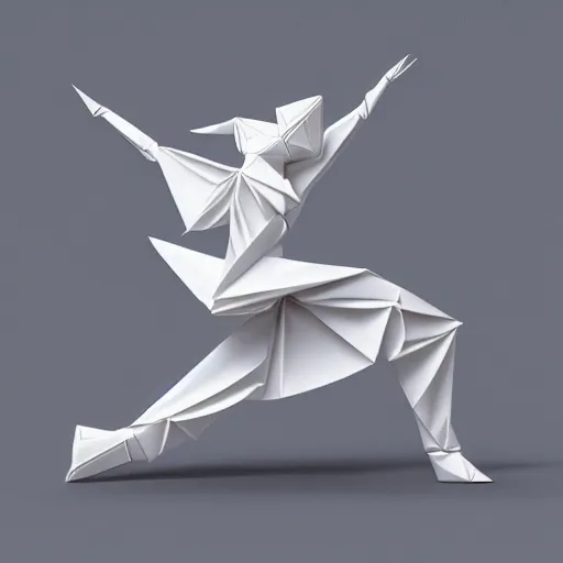 Image similar to origami dancer in white paper, 3 d render, ultra - detailed, on white background, studio shot