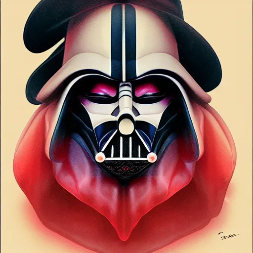 Prompt: clown darth vader hybrid, symmetrical front face portrait, by jean - baptiste monge, high quality, high resolution, 4 k, octane realphoto, raytrace