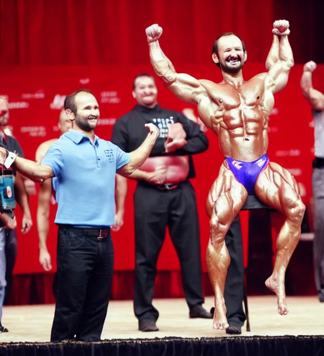 Image similar to Nick Vujicic winning the world bodybuilding championship