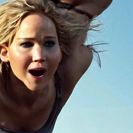 Prompt: Promo picture of Jennifer Lawrence Cliffhanger remake (2029)