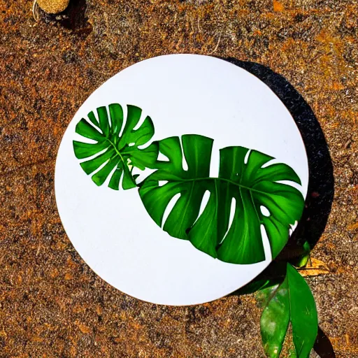 Image similar to a blank disc, reflecting tropical plants