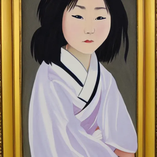 Image similar to a painting of Japanese schoolgirl, clothed, Epic