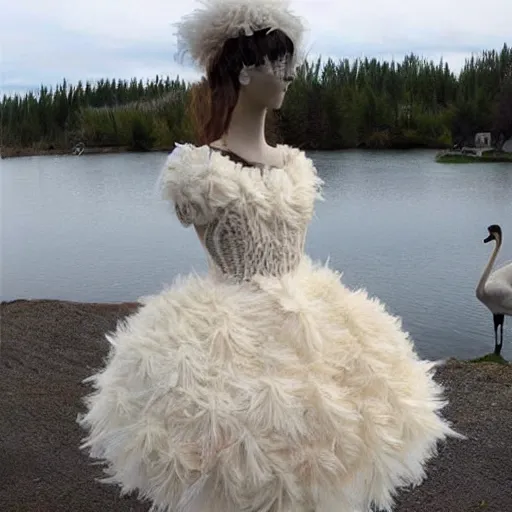 Prompt: dress made out of swans