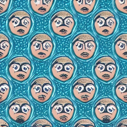 Image similar to thom yorke's face, whimsical repeating wallpaper pattern